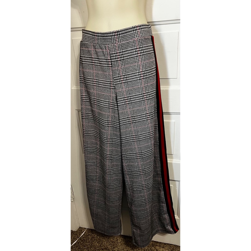 Houndstooth Black Check Wide Leg Knit Pull On Trousers